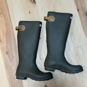 Hunter Dark Green Tall Boots with Tan Accents